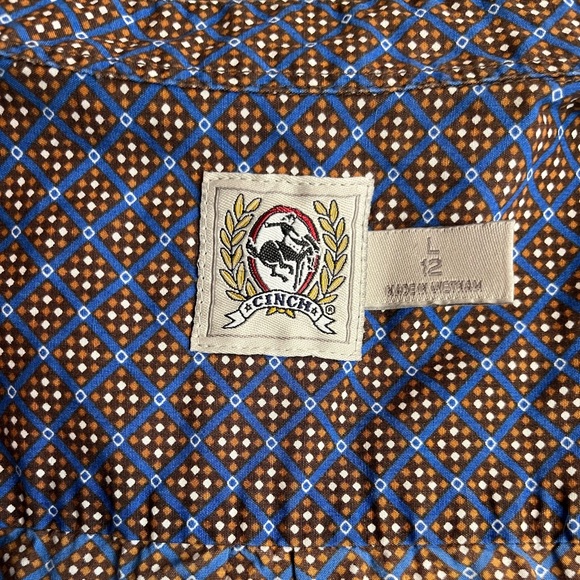 Cinch Western Boys Blue and Brown Button Down Long Sleeve Size Large 12 - Picture 4 of 6